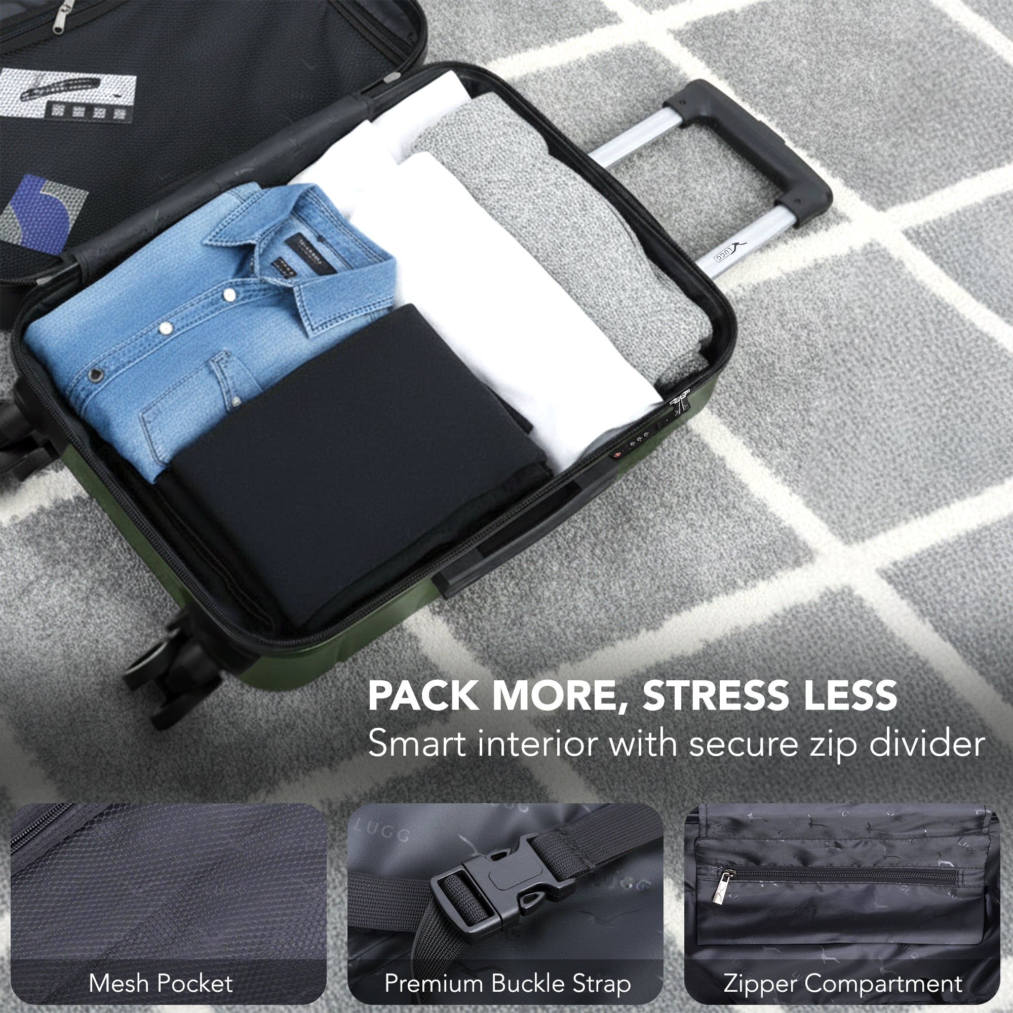 Jetset 32" Large Suitcase – Lightweight Hard Shell Luggage with TSA Lock – Water-Resistant ABS Spinner Suitcase – 4 Wheels – 86x58x31cm Travel Bag - Army Green