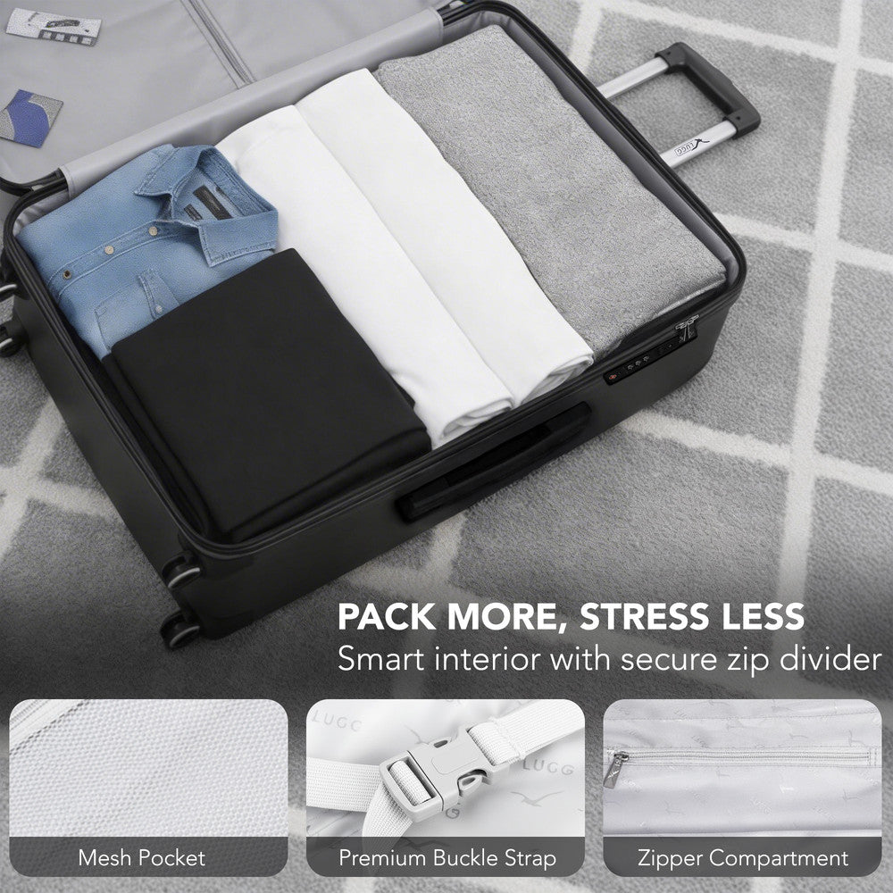LUGG 32inch Vacay Suitcase ABS Luggage with TSA Indent Lock, Aluminium Trolley Handle, 360° Spinner Wheels, Water-Resistant & Durable Material - Airline Compatible (86 x 31 x 58cm) - Shadow