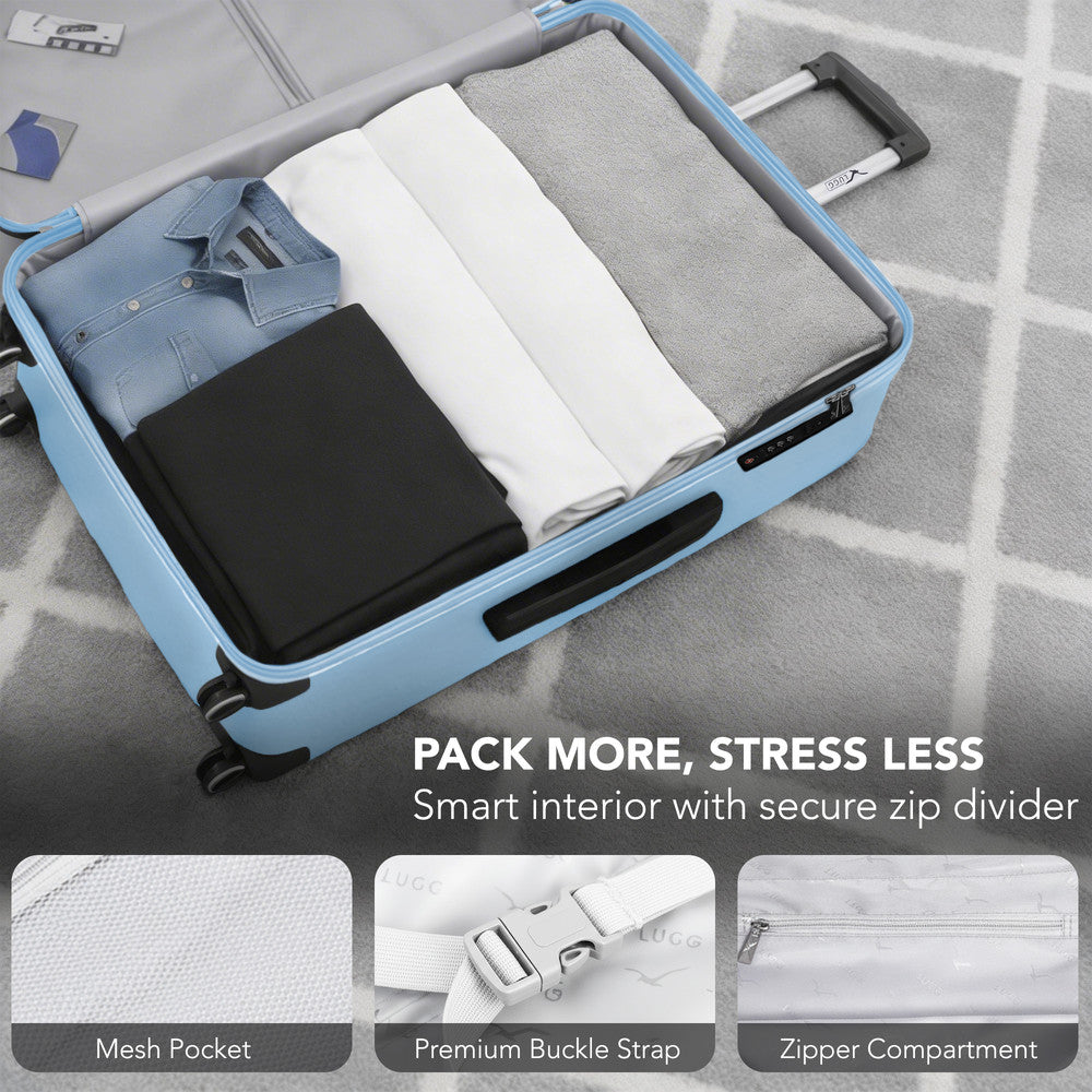 LUGG 32inch Vacay Suitcase ABS Luggage with TSA Indent Lock, Aluminium Trolley Handle, 360° Spinner Wheels, Water-Resistant & Durable Material - Airline Compatible (86 x 31 x 58cm) - Skyblue