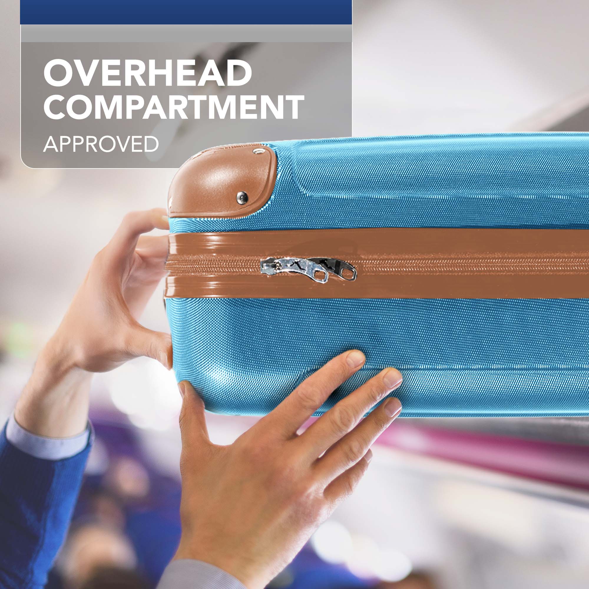 LUGG 40cm Skywander Lightweight Underseat Cabin Bag – Ryanair & EasyJet Approved Carry-On Suitcase, Durable ABS Hard Shell, Smooth Double Spinner Wheels, Water-Resistant & Compact Luggage (40x30x20cm, without wheels) - Blue/Brown