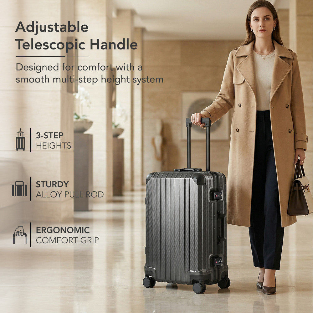 LUGG 24" Hard Shell Trolley Suitcase Aluminium TSA Lock Grey 65x45x26.5cm