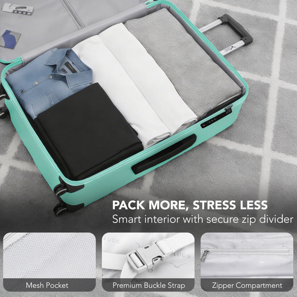 LUGG 32inch Vacay Suitcase ABS Luggage with TSA Indent Lock, Aluminium Trolley Handle, 360° Spinner Wheels, Water-Resistant & Durable Material - Airline Compatible (86 x 31 x 58cm) - Mint