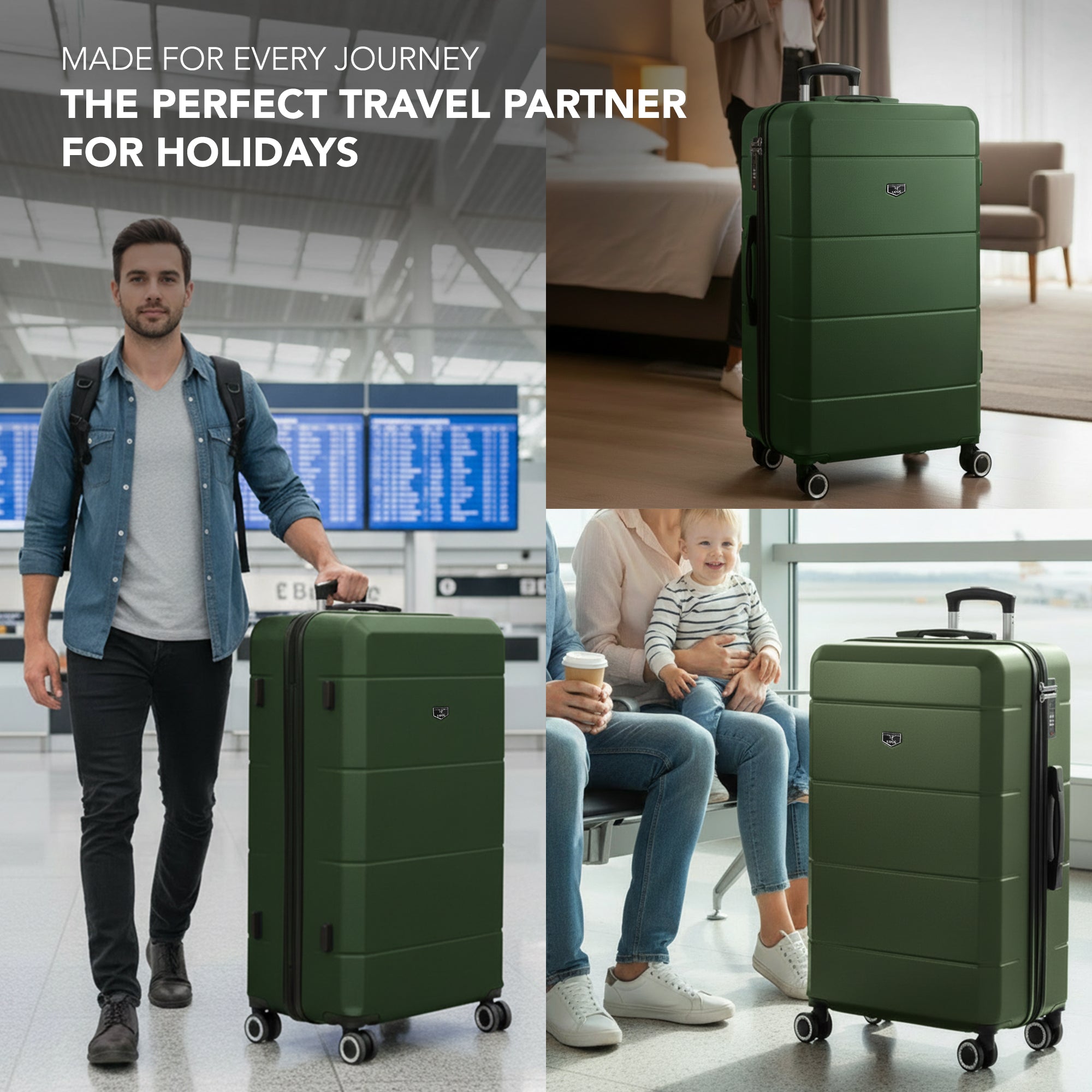 Jetset 32" Large Suitcase – Lightweight Hard Shell Luggage with TSA Lock – Water-Resistant ABS Spinner Suitcase – 4 Wheels – 86x58x31cm Travel Bag - Army Green