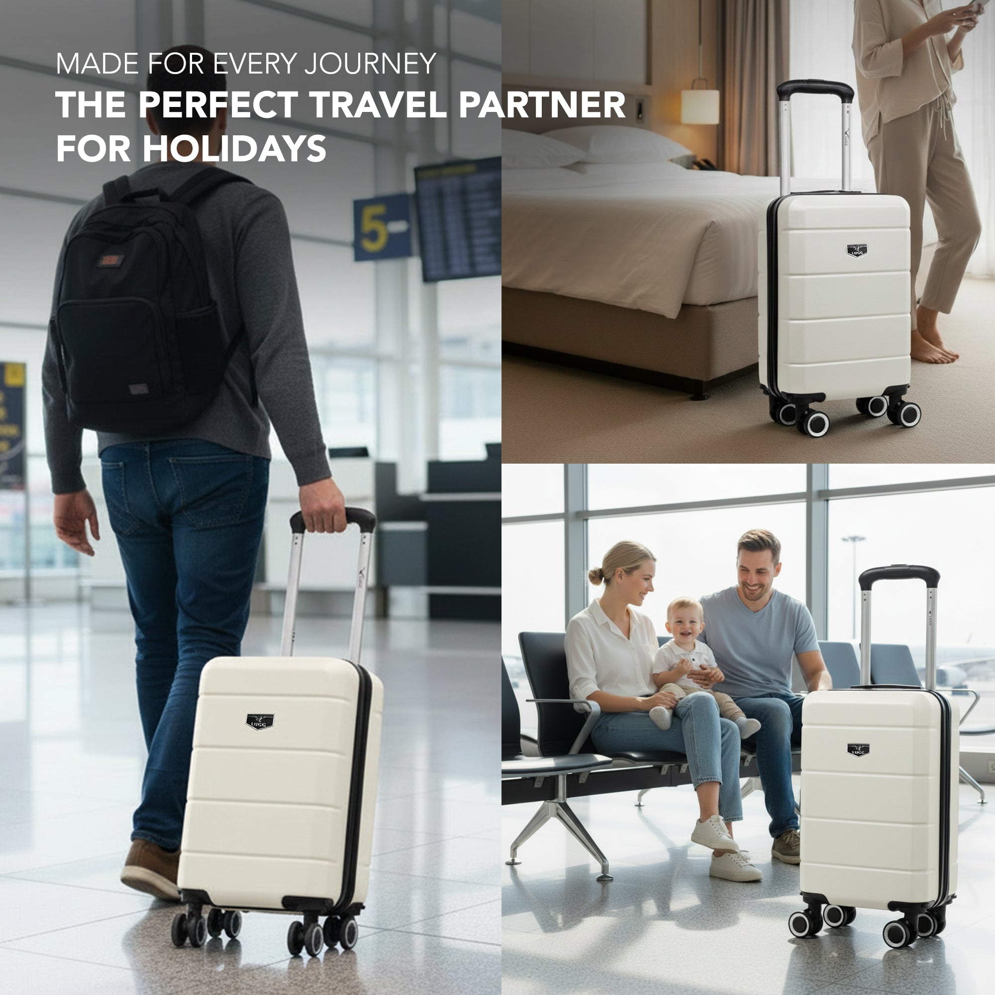 LUGG - Jetset 40cm Suitcase - 40x25x20cm- Ryanair Compatible - Underseat Size - Hard Shell ABS - Spinner & Removable Wheels - Lightweight Travel Luggage- Ivory