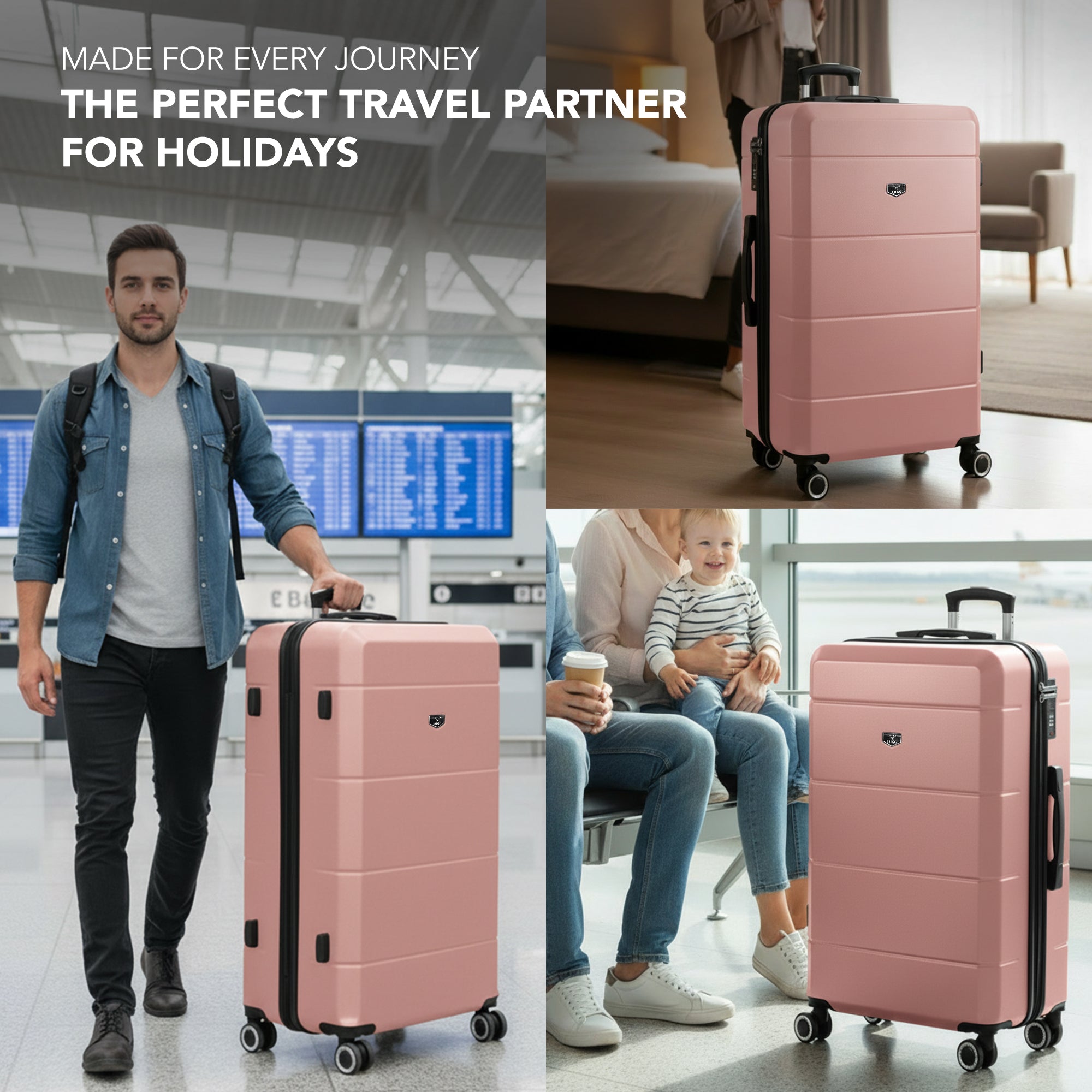 Jetset 32" Large Suitcase – Lightweight Hard Shell Luggage with TSA Lock – Water-Resistant ABS Spinner Suitcase – 4 Wheels – 86x58x31cm Travel Bag - Rose Gold