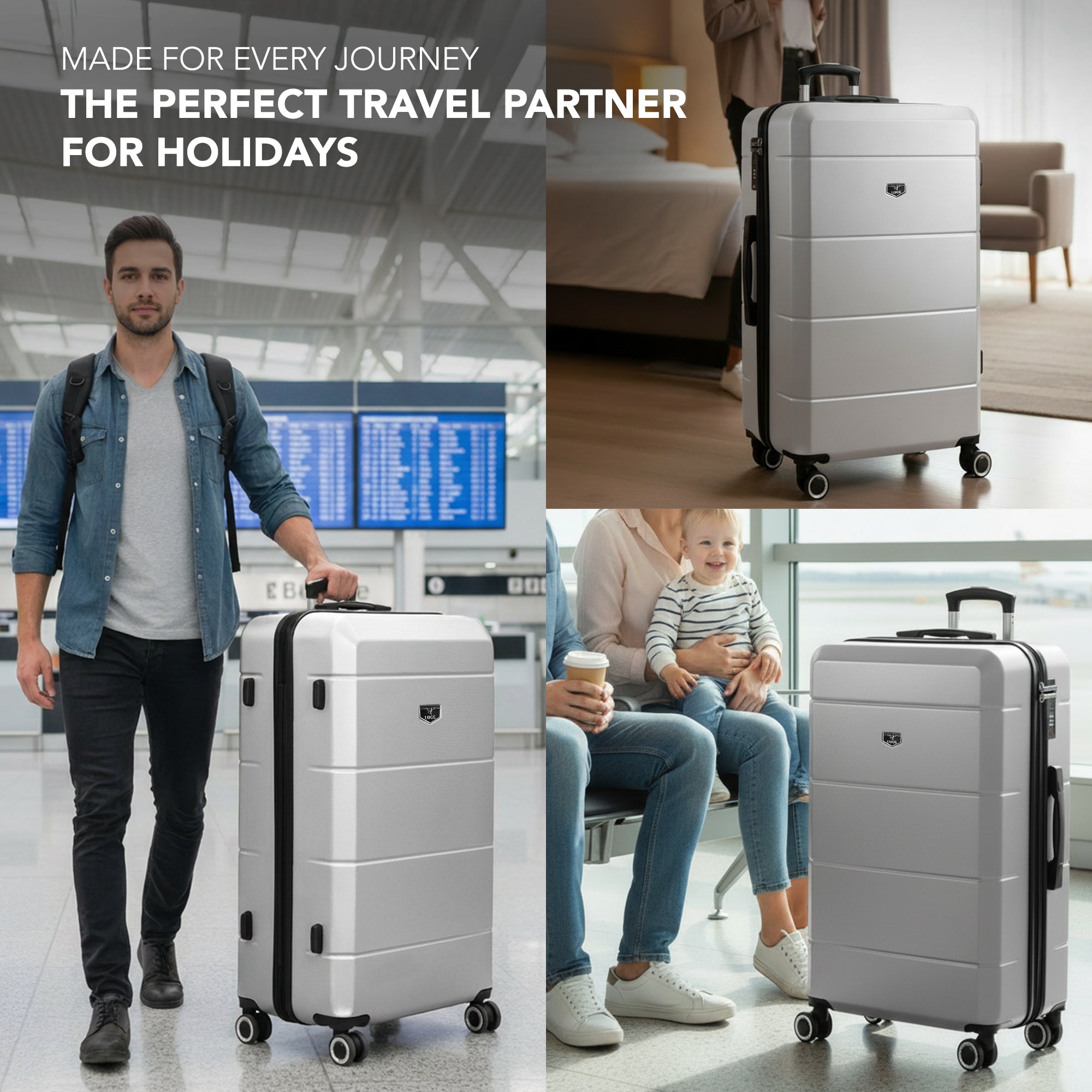 Jetset 32" Large Suitcase – Lightweight Hard Shell Luggage with TSA Lock – Water-Resistant ABS Spinner Suitcase – 4 Wheels – 86x58x31cm Travel Bag - Silver