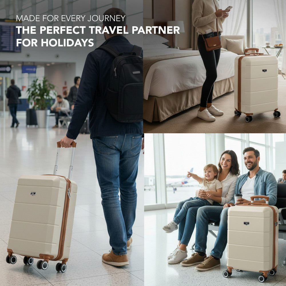 Jetset 20" Cabin Suitcase - 55 x 35 x 23cm in Cream & Brown