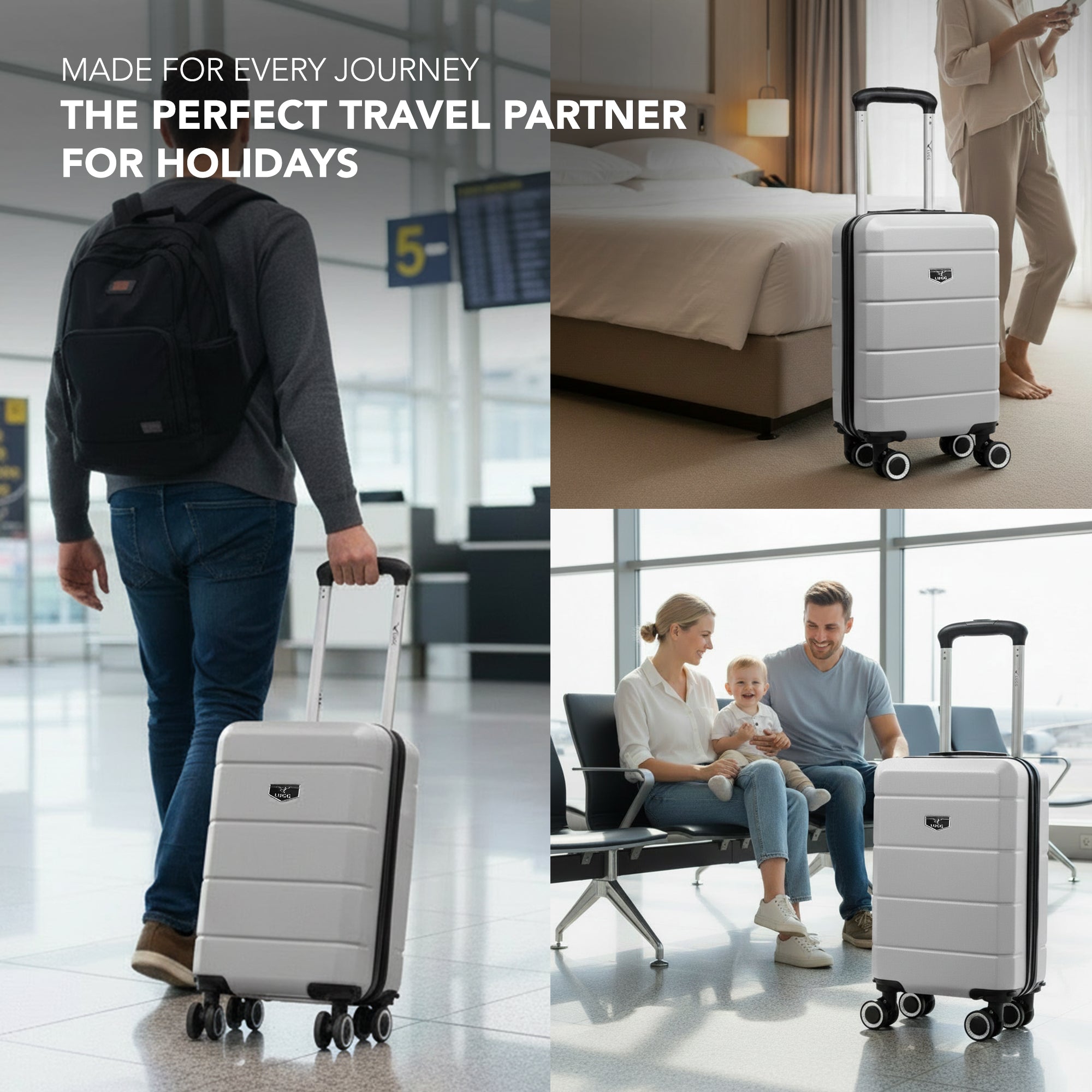 LUGG - Jetset 40cm Suitcase - 40x25x20cm- Ryanair Compatible - Underseat Size - Hard Shell ABS - Spinner & Removable Wheels - Lightweight Travel Luggage- Silver
