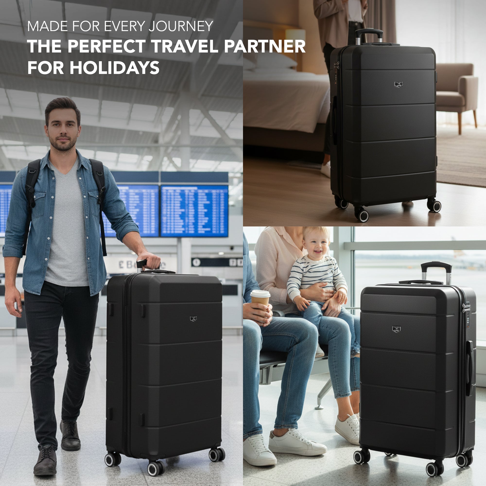 Jetset 32" Large Suitcase – Lightweight Hard Shell Luggage with TSA Lock – Water-Resistant ABS Spinner Suitcase – 4 Wheels – 86x58x31cm Travel Bag - Black