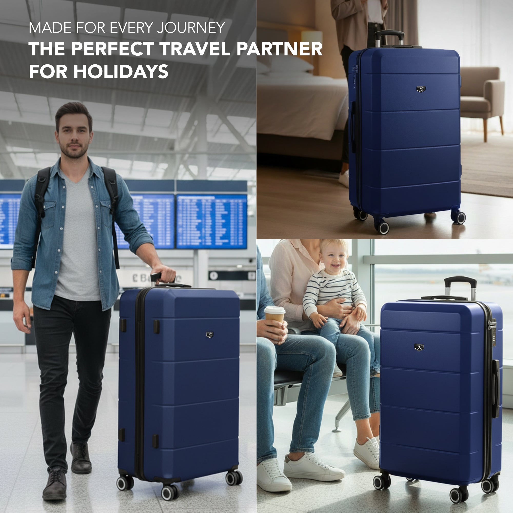 Jetset 32" Large Suitcase – Lightweight Hard Shell Luggage with TSA Lock – Water-Resistant ABS Spinner Suitcase – 4 Wheels – 86x58x31cm Travel Bag - Midnight Blue