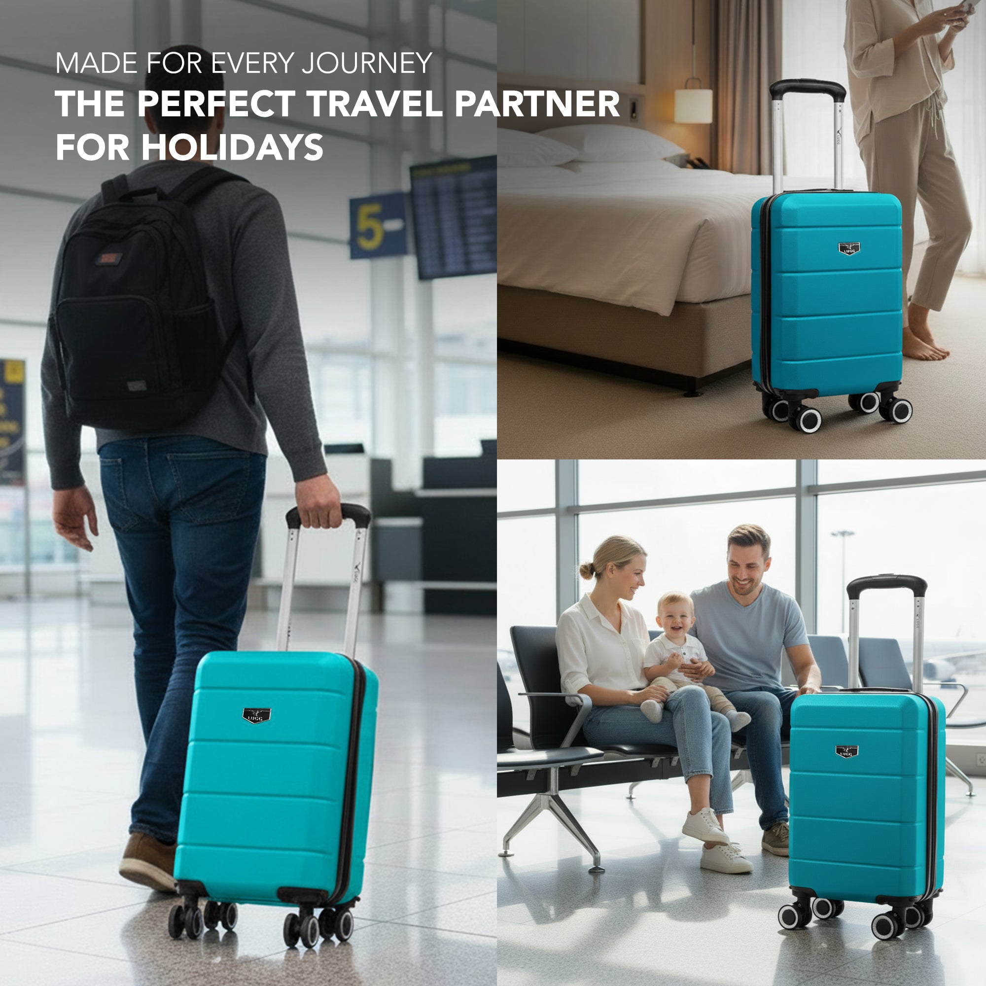LUGG - Jetset 40cm Suitcase - 40x25x20cm- Ryanair Compatible - Underseat Size - Hard Shell ABS - Spinner & Removable Wheels - Lightweight Travel Luggage- Teal