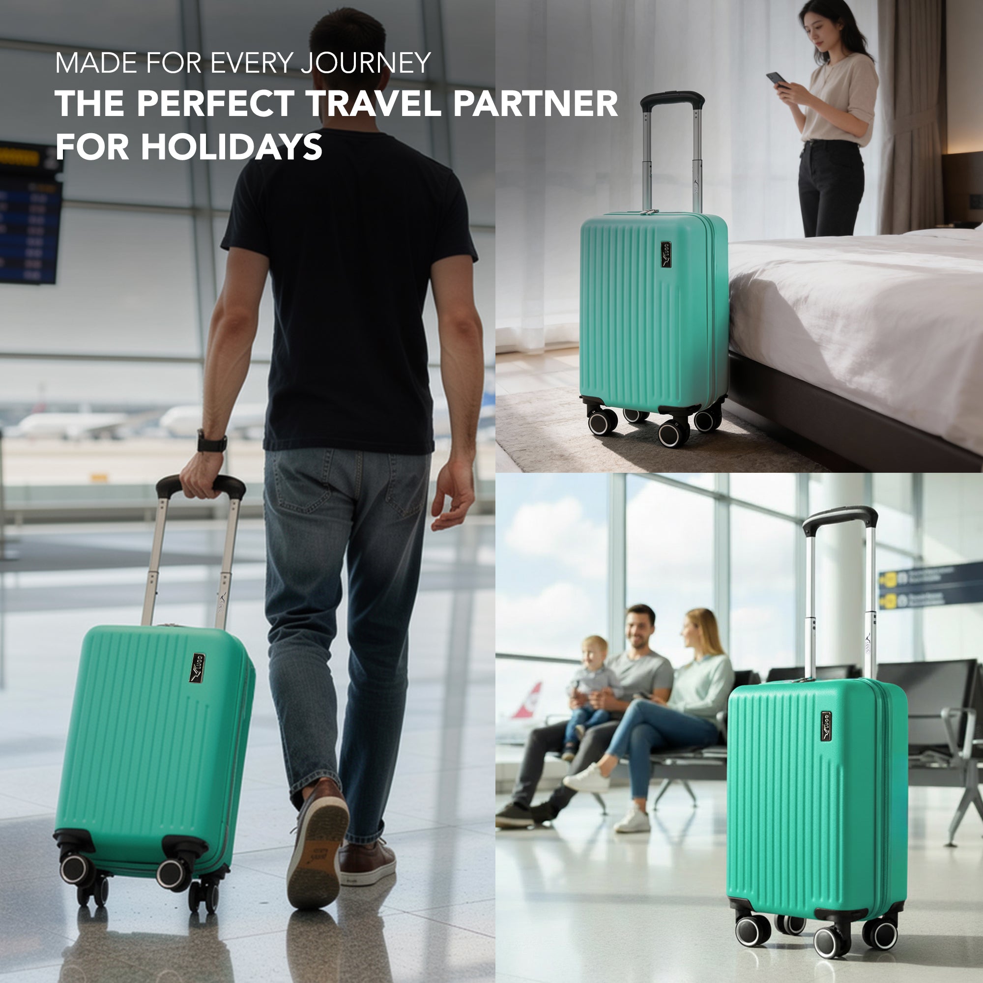 LUGG 40cm Vacay Suitcase ABS Luggage, Aluminium Trolley Handle, 360° Spinner Wheels, Water-Resistant & Durable Material - Airline Compatible (40 x 30x 20 cm)- Mint