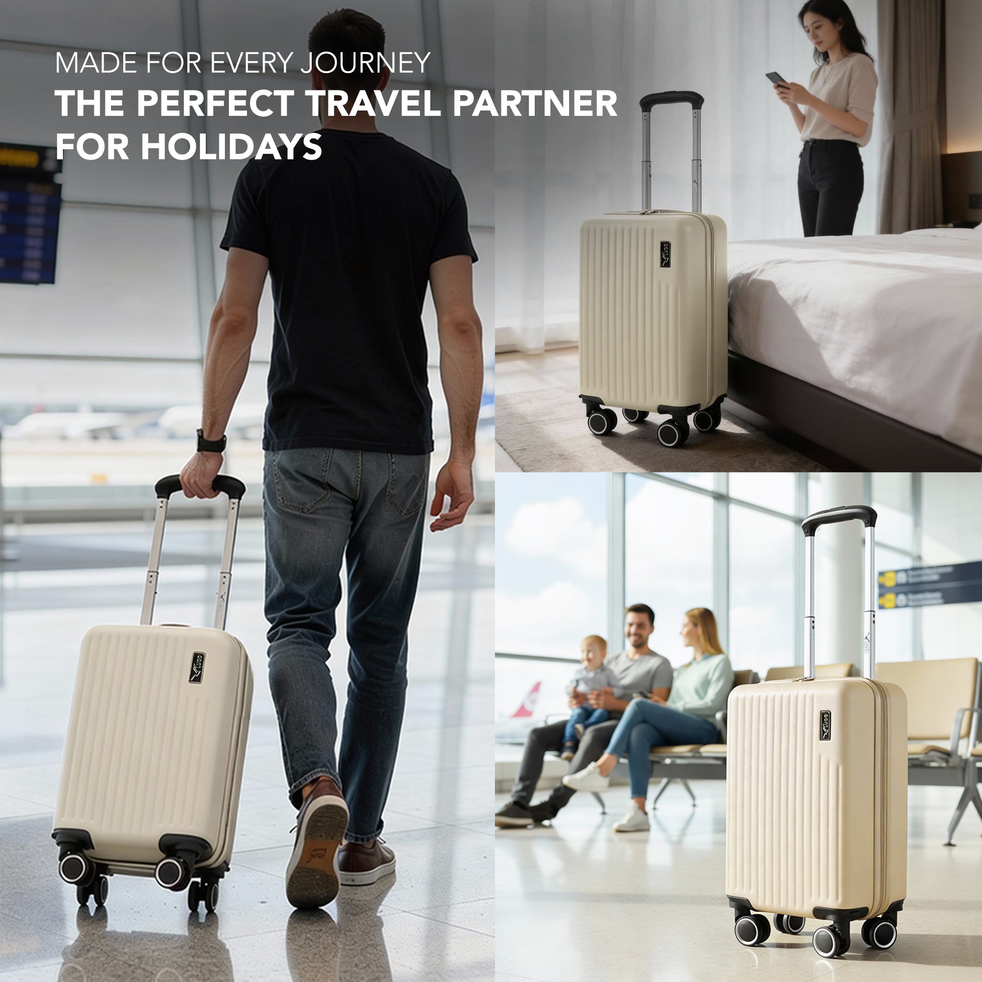 LUGG 40cm Vacay Suitcase ABS Luggage, Aluminium Trolley Handle, 360° Spinner Wheels, Water-Resistant & Durable Material - Airline Compatible (40 x 30 x 20cm)- Earth