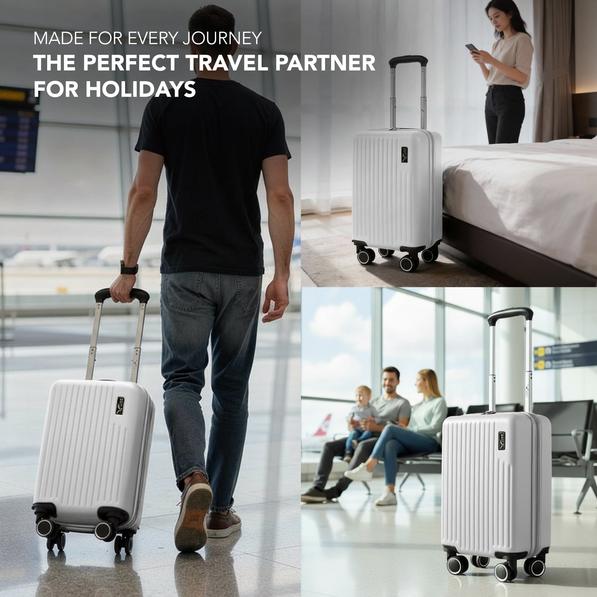 LUGG 40cm Vacay Suitcase ABS Luggage, Aluminium Trolley Handle, 360° Spinner Wheels, Water-Resistant & Durable Material - Airline Compatible (40 x 30 x 20cm)- Pearl