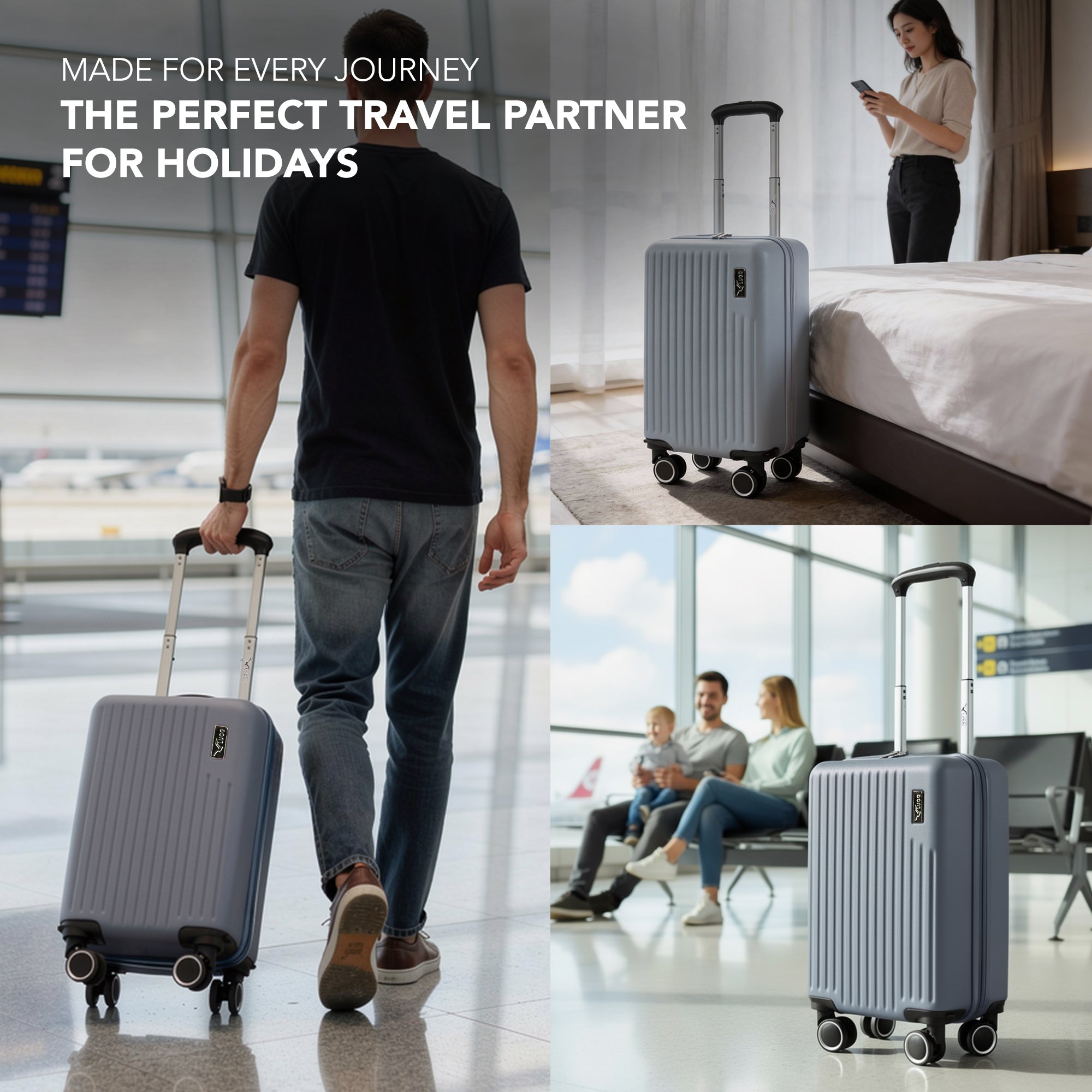 LUGG 40cm Vacay Suitcase ABS Luggage, Aluminium Trolley Handle, 360° Spinner Wheels, Water-Resistant & Durable Material - Airline Compatible (40 x 30 x 20cm)- Raven