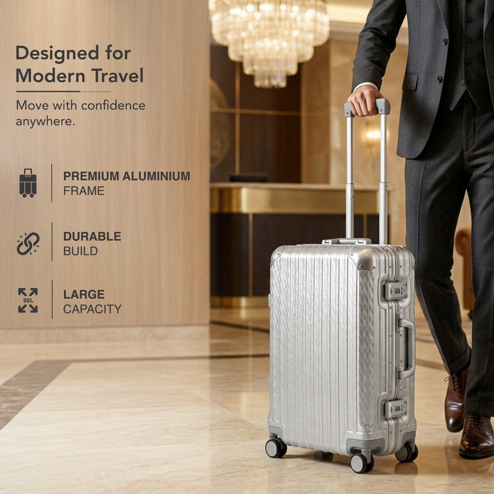 LUGG 24" Hard Shell Trolley Suitcase Aluminium TSA Lock Metallic Silver 65x45x26.5cm