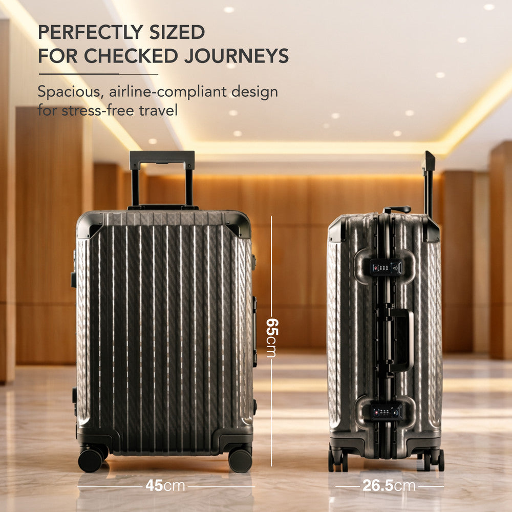 LUGG 24" Hard Shell Trolley Suitcase Aluminium TSA Lock Grey 65x45x26.5cm