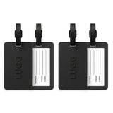 Two Black luggage tags side by side, 2-pack suitcase ID tag set UK