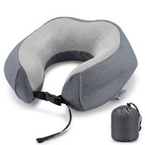 Gunmetal memory foam travel pillow with storage bag, U-shaped neck support