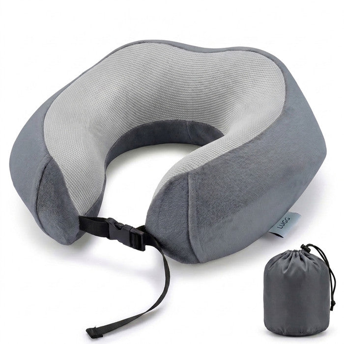 Gunmetal memory foam travel pillow with storage bag, U-shaped neck support