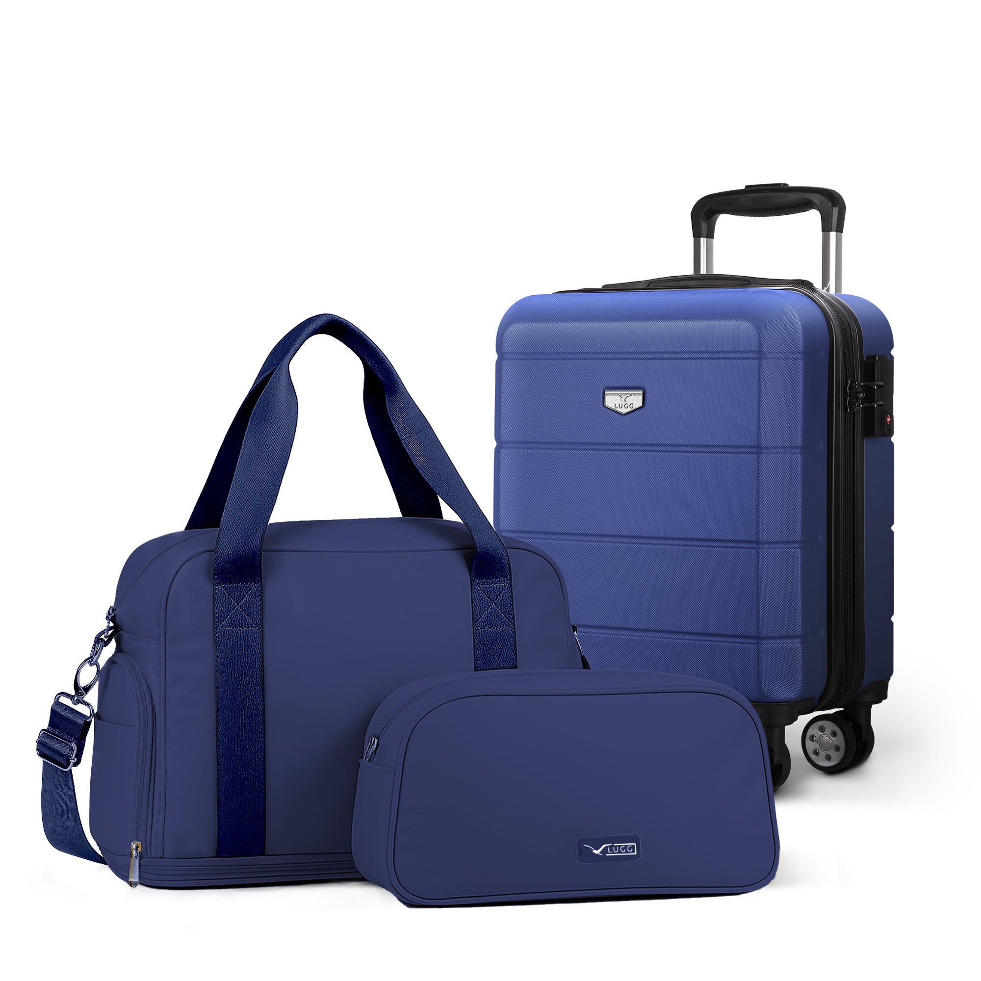 Lugg Jetset 3-Piece Travel Set – easyJet 45×25×20 cm Underseat Hard Shell Suitcase + Duffel Bag + Toiletry Bag- Midnight Blue