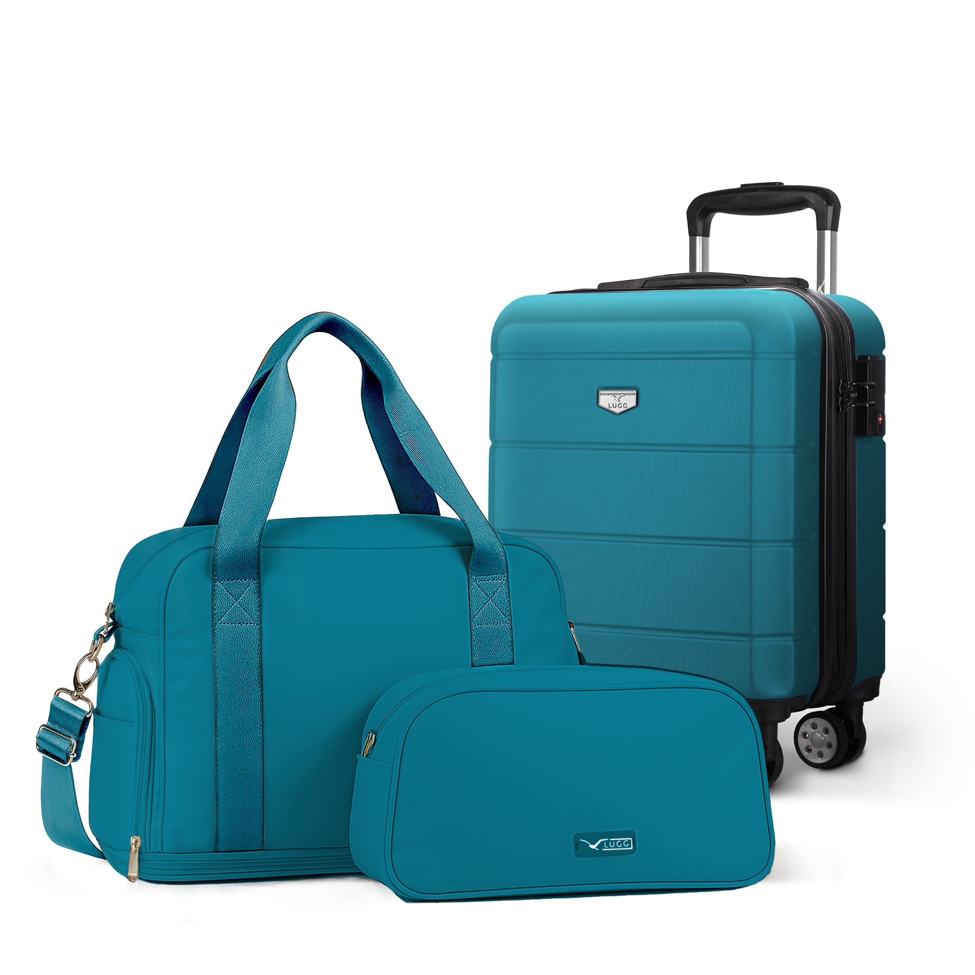 Lugg Jetset 3-Piece Travel Set – easyJet 45×25×20 cm Underseat Hard Shell Suitcase + Duffel Bag + Toiletry Bag- Teal