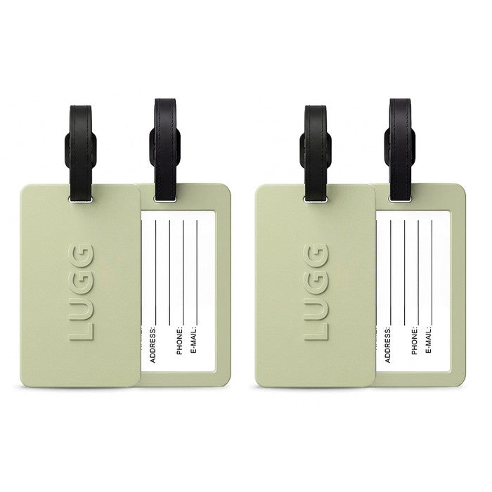 Two Sage Green luggage tags side by side, 2-pack suitcase ID tag set UK