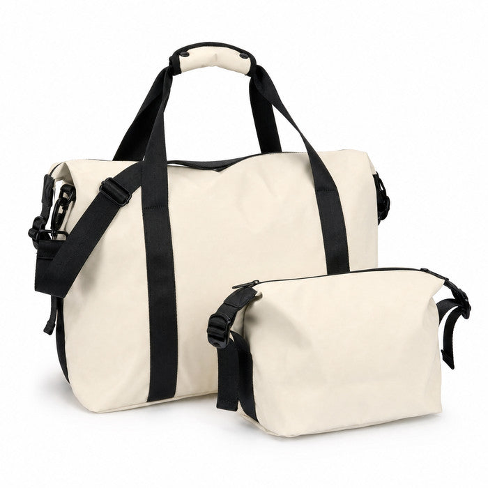 Stone waterproof travel duffle bag with matching toiletry wash bag set